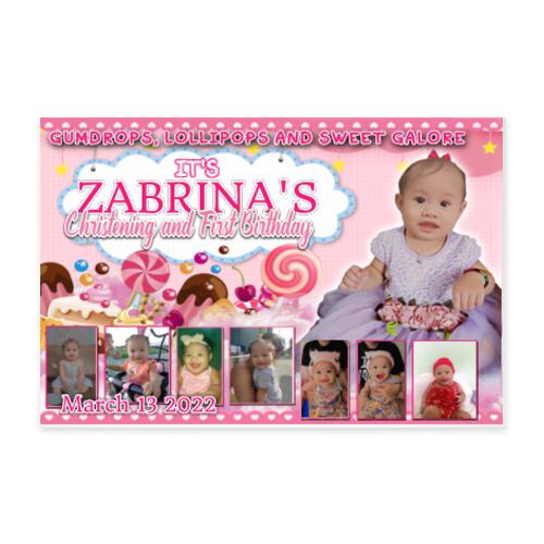 Gumdrops , Lollipops and Sweet Galore Birthday and Christening Banner with Pictures - TGC 3 Thumbnail