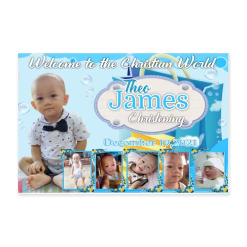 Blue Gift Box Christening Banner with Pictures - TCHR 5 Thumbnail