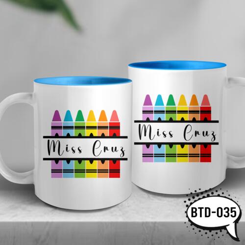 Personalized Inner Color Mug with Customizable Name, Mug with Crayon Design, Happy Teacher's Day! Thumbnail
