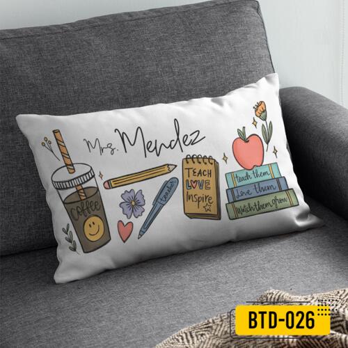 Personalized Rectangle Pillow with Customizable Name, School Item Design on Pillow, Happy Teacher's Day! Thumbnail