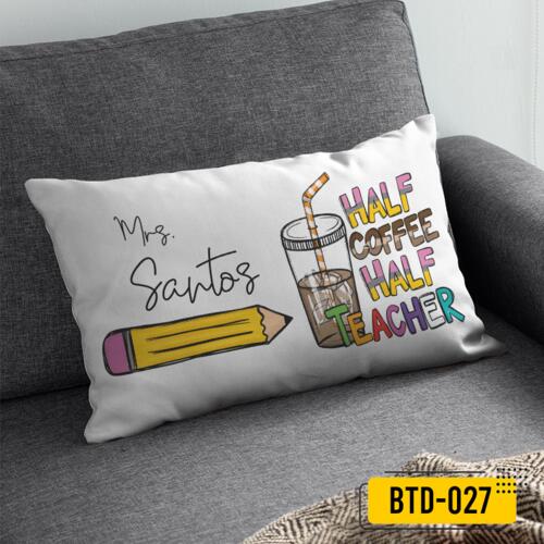 Personalized Rectangle Pillow with Customizable Name, Perfect Gift for Teacher, Half Coffee Half Teacher Pillow Design, Happy Teacher's Day! Thumbnail