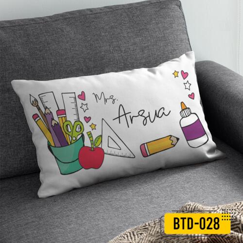 Personalized Rectangle Pillow with Customizable Name, School Material Design, Happy Teacher's Day! Thumbnail