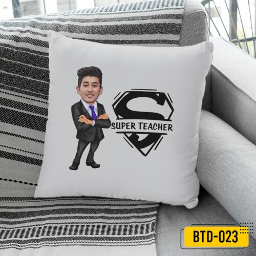 Personalized Pillow with Caricature Design, Pillow with Customizable Image, Perfect Gift for Super Teacher, Happy Teacher's Day! Thumbnail