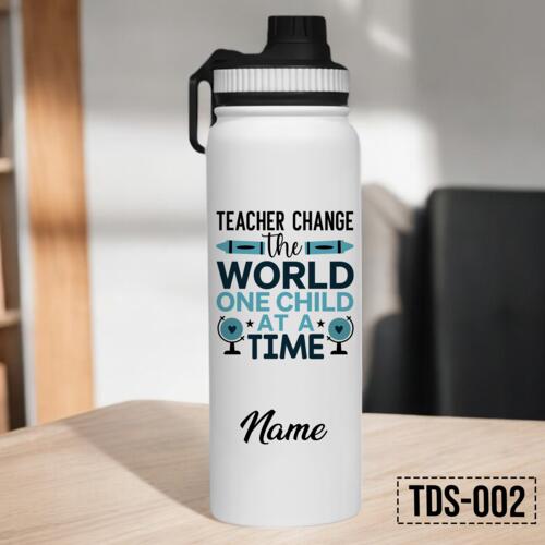 Personalized Vacuum Flask with Customizable Name, Best Gift for Teacher, Teacher Change the WORLD one child at a  Time, Happy Teacher's Day! Thumbnail