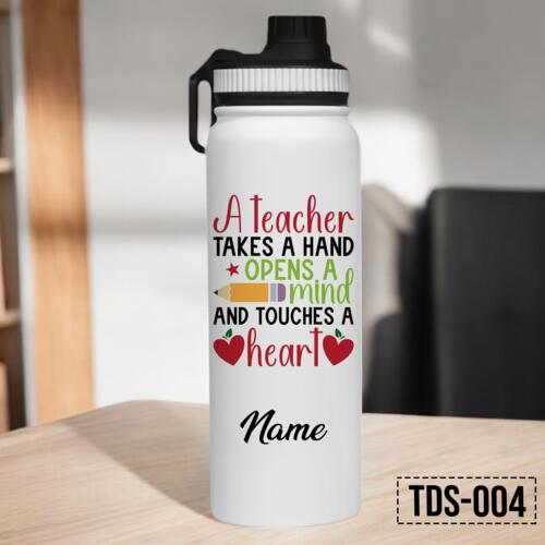 Personalized Vacuum Flask with Customizable Name, Best Gift for Teacher, A teacher takes a hand opens a mind and touches a heart, Happy Teacher's Day! Thumbnail