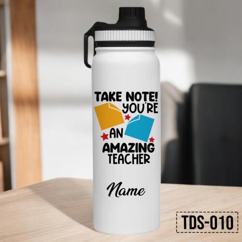 Personalized Vacuum Flask with Customizable Name, Best Gift for Teacher, Take Note! You're an Amazing Teacher, Happy Teacher's Day! Thumbnail