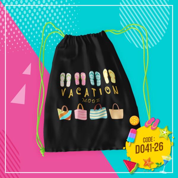 Drawstring Bag with Neon Strap for Summer, Perfect Bag for Travel, Vacation Mode Thumbnail