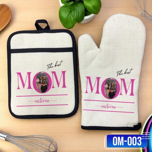 The Best MOM, Linen Pot Holder & Oven Mitt with Customizable Name, Kitchen Accessories - OM-003 Thumbnail
