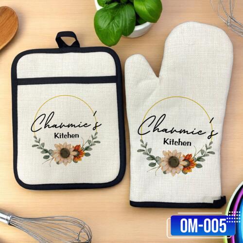 Mother's Kitchen, Linen Pot Holder & Oven Mitt with Customizable Name, Kitchen Accessories - OM-005 Thumbnail