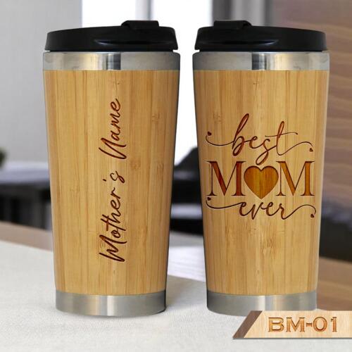 Best M♥M ever, Perfect gift for Best Mom, Personalized Bamboo Cup with Lid, Engraving Bamboo Cup, Happy Mother's Day - BM-01 Thumbnail