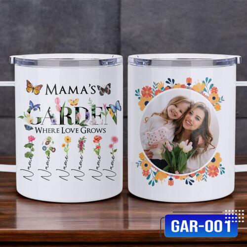 MAMA's GARDEN Where Love Grows, Stainless Steel Coffee Cup with Customizable Image and Personalized Names, Best gift for Mother's Day - GAR-001 Thumbnail