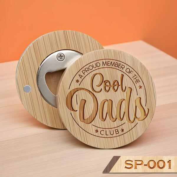 Cool Dads, Engraving Round Bamboo Bottle Opener for Cool Dads, Best Gift for Father's Day - SP-001 Thumbnail