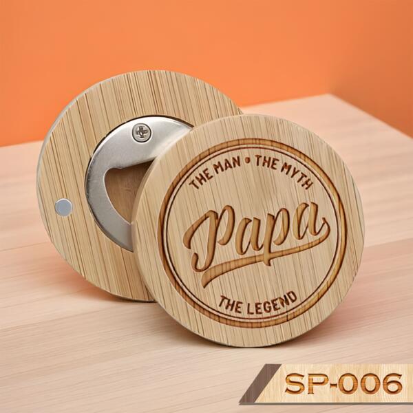 PAPA, The Man, The Myth, The Legend, Engraving Round Bamboo Bottle Opener for Legendary PAPA, Best Gift for Father's Day - SP-006 Thumbnail