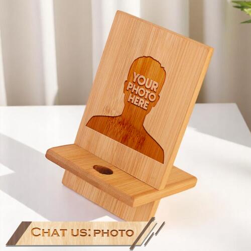 Wooden Phone Holder with Customizable Image and Personalized Name, Best Gift for Father's Day Thumbnail