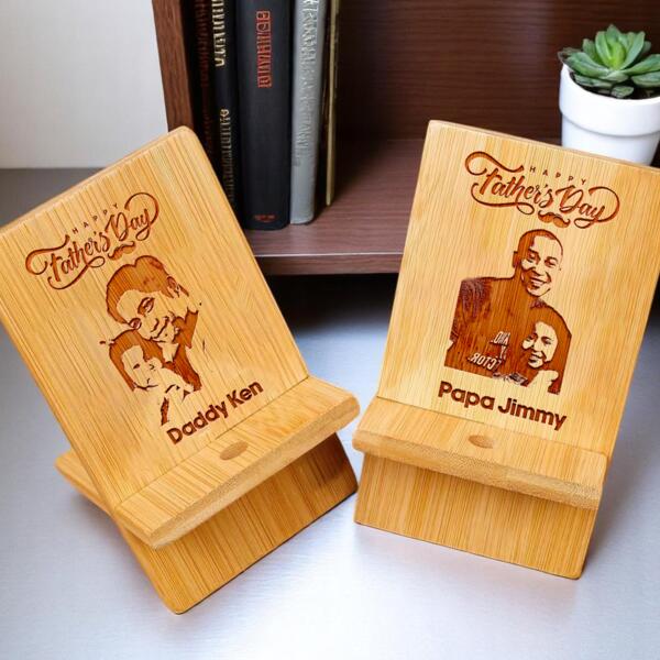 Wooden Phone Holder with Customizable Image and Personalized Name, Best Gift for Father's Day Thumbnail