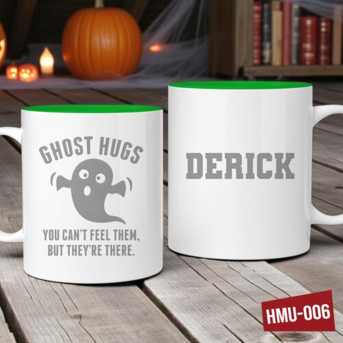 GHOST HUGS, You can't feel them, but they're there. Inner Color Mug with Personalized Name, Halloween Mug Design - HMU-006 Thumbnail