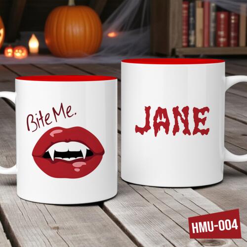 Bite Me. Inner Color Mug with Personalized Name, Halloween Mug Design - HMU-004 Thumbnail