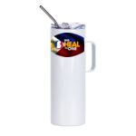 Sublimation 20oz/600ml Stainless Steel Skinny Tumbler with Handle & Lid (White) Thumbnail